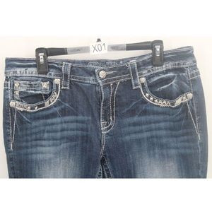 Miss Me denim jeans studded large stitch, flat pocket size 32